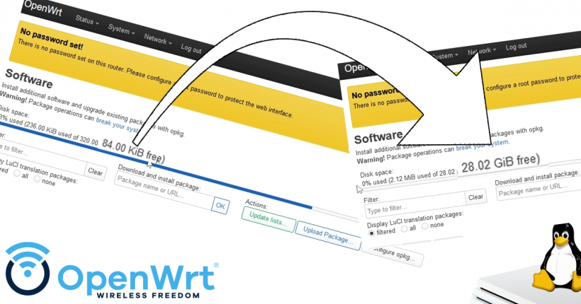 Detailed tutorial to expand internal storage for package installation on OpenWrt by setting up Extroot on a USB drive.